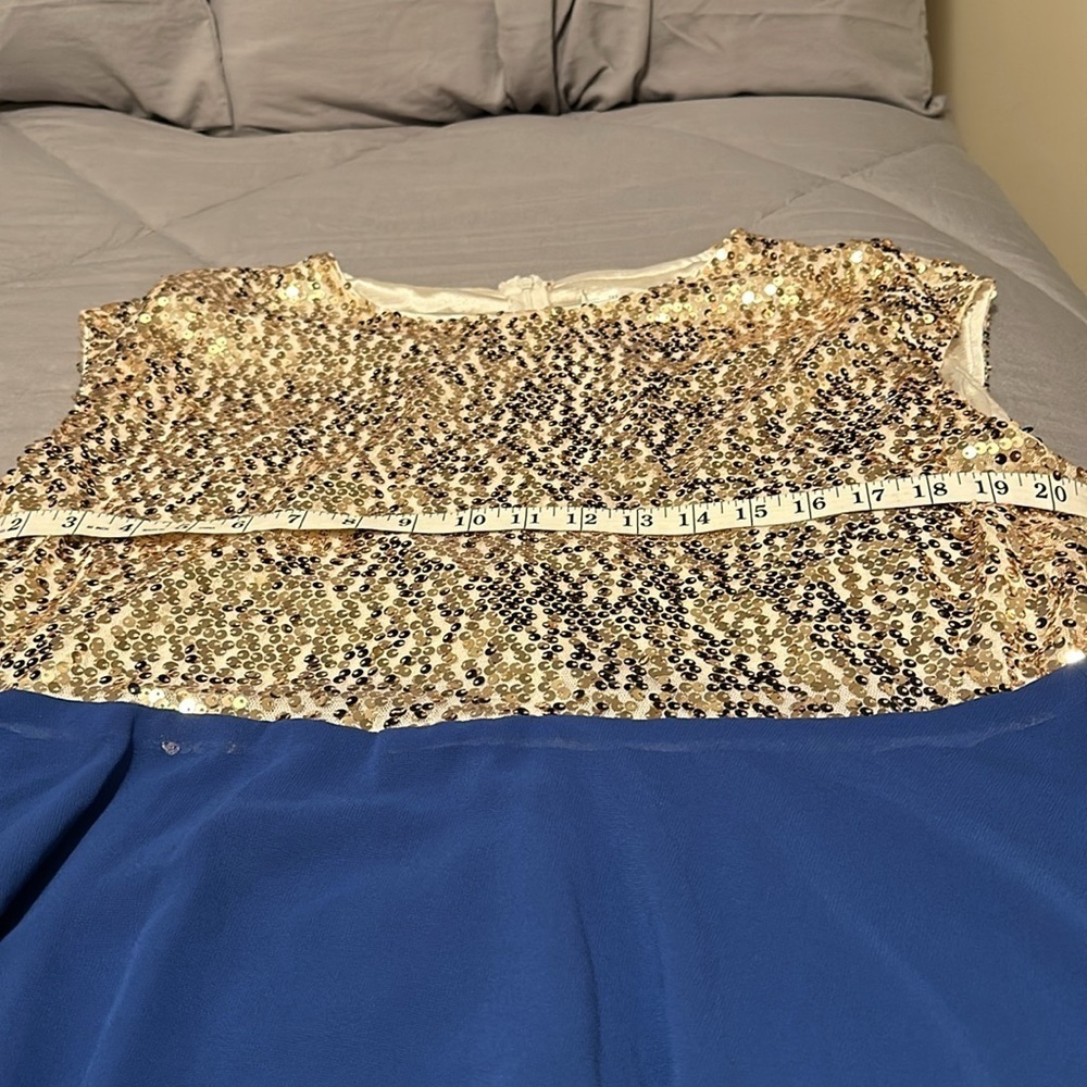 Rose Gal blue and gold  dress NEW - Picture 3 of 10